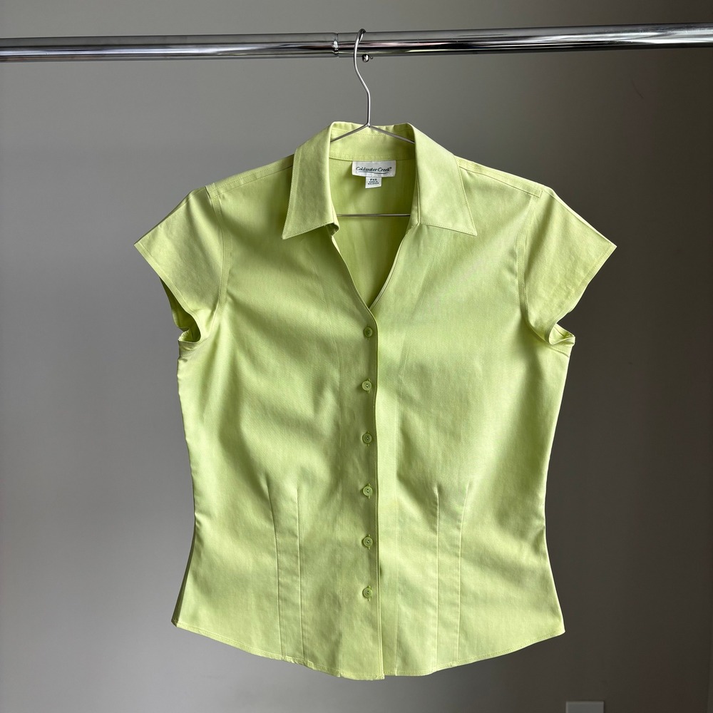 Vintage Coldwater Creek Cap Sleeve Top XS Fitted Button Up Office Siren Romcom